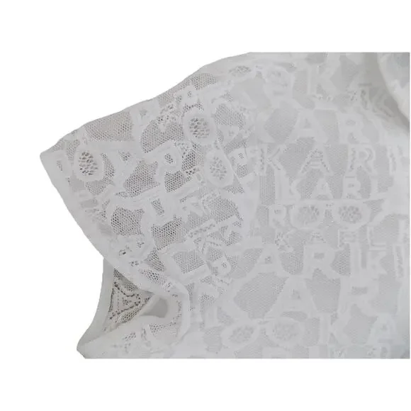 Karl Lagerfeld white lace blouse short sleeve size Large - Picture 7 of 9
